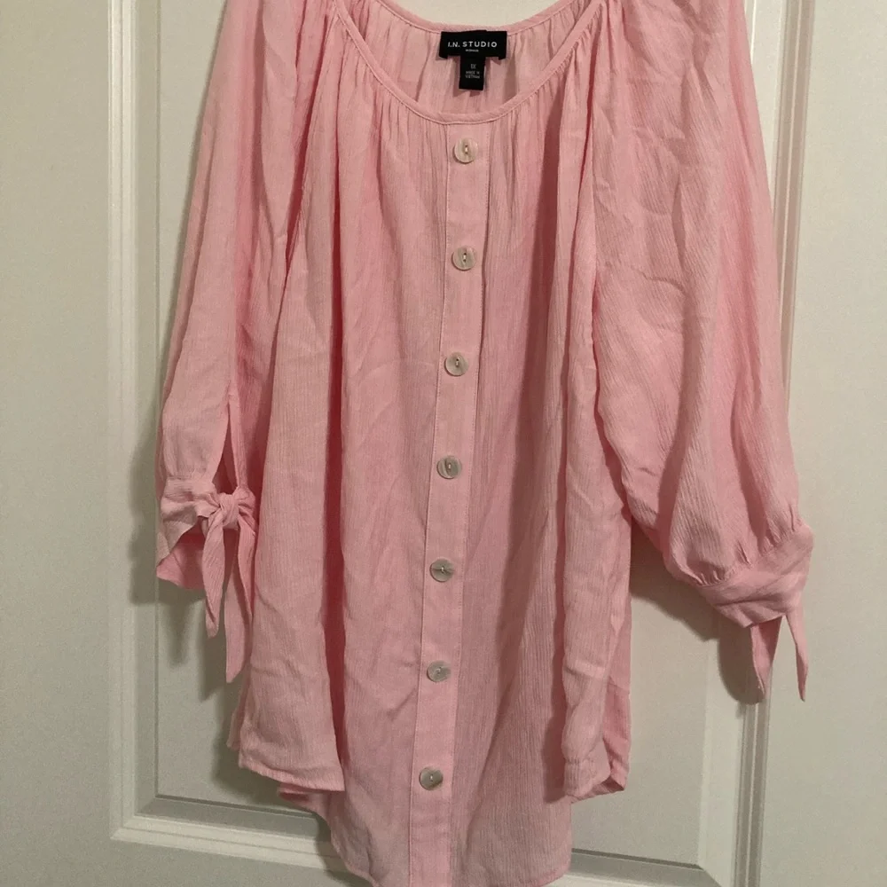 I.N. Studio Pink Button-Front Blouse - Picture 1 of 4